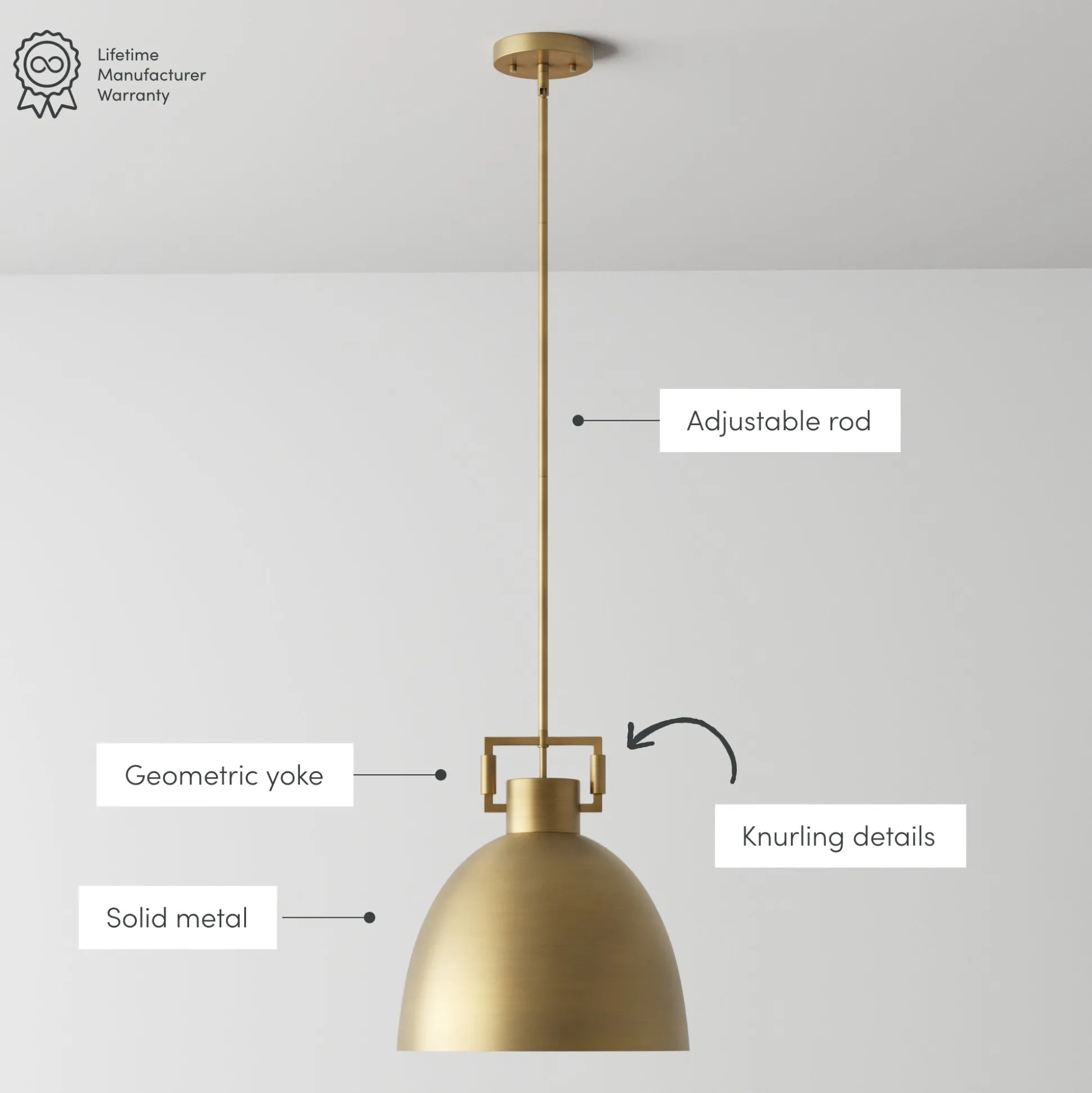 Metal Dome Shade Pendant Ceiling Light Brass