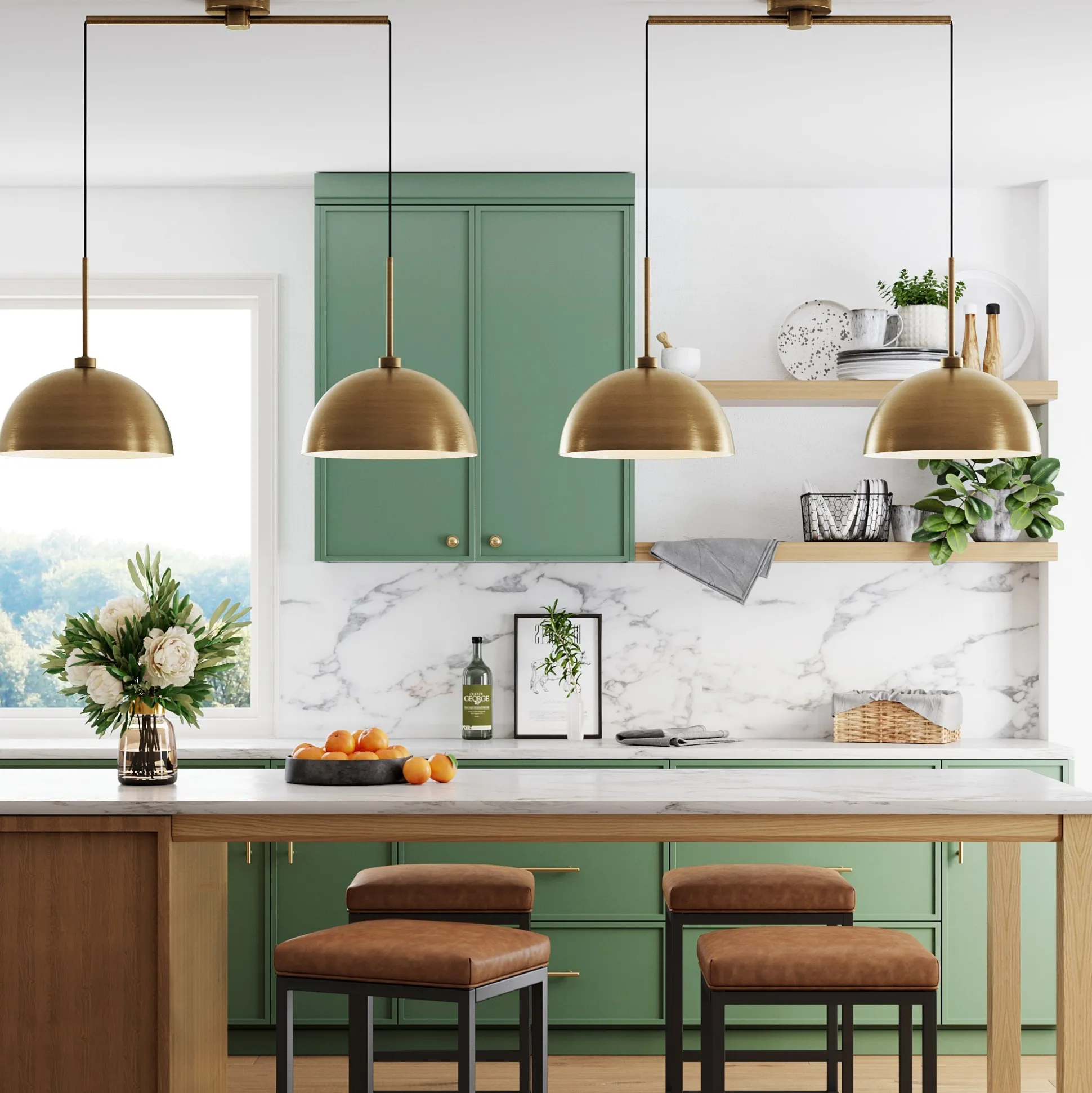 Metal Hanging Pendant Lights Brass (Set of 2)