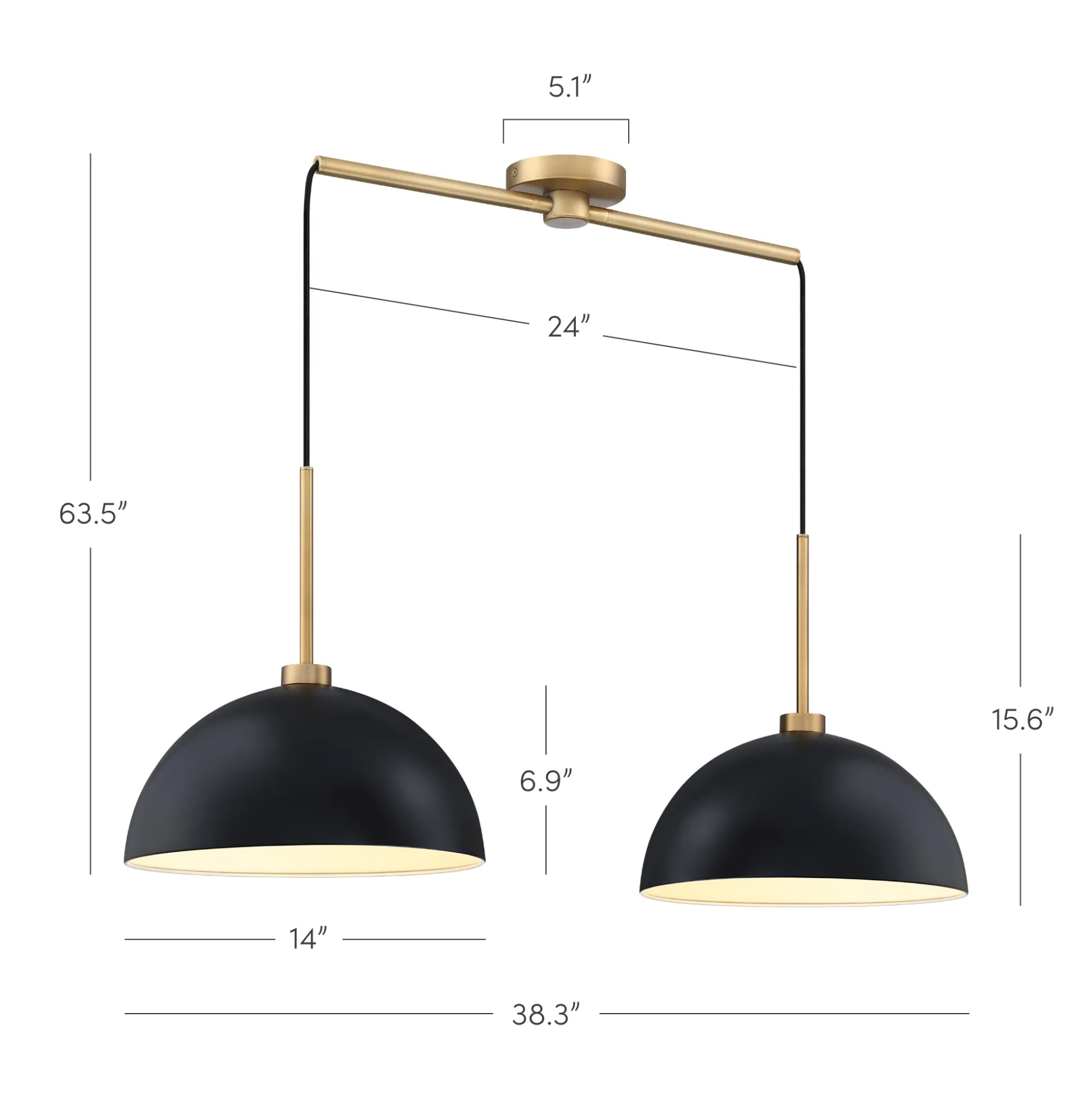 Metal Hanging Pendant Lights Black (Set of 2)