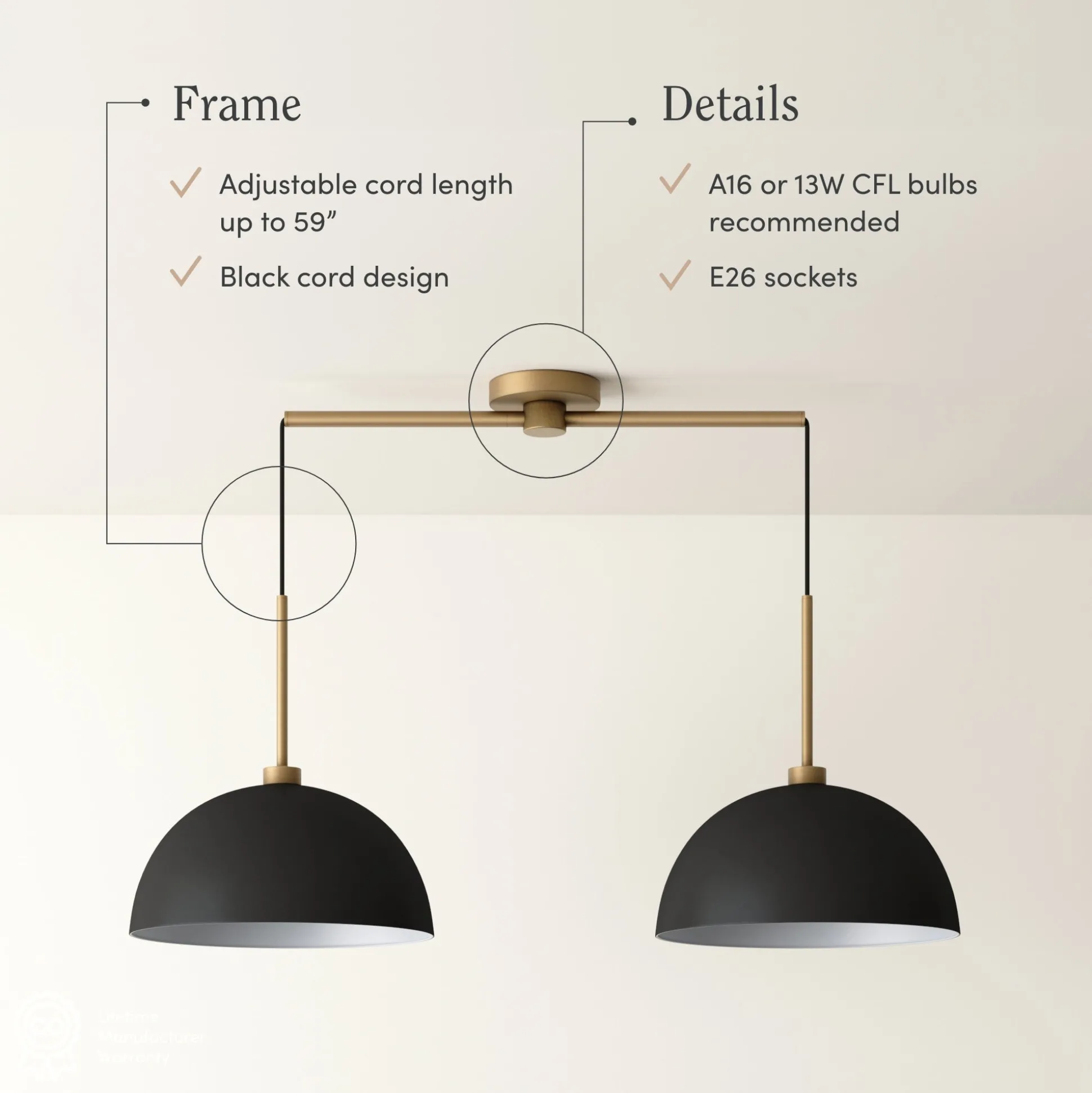 Metal Hanging Pendant Lights Black (Set of 2)