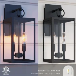 Metal Lantern Outdoor 2-Bulb Wall Light