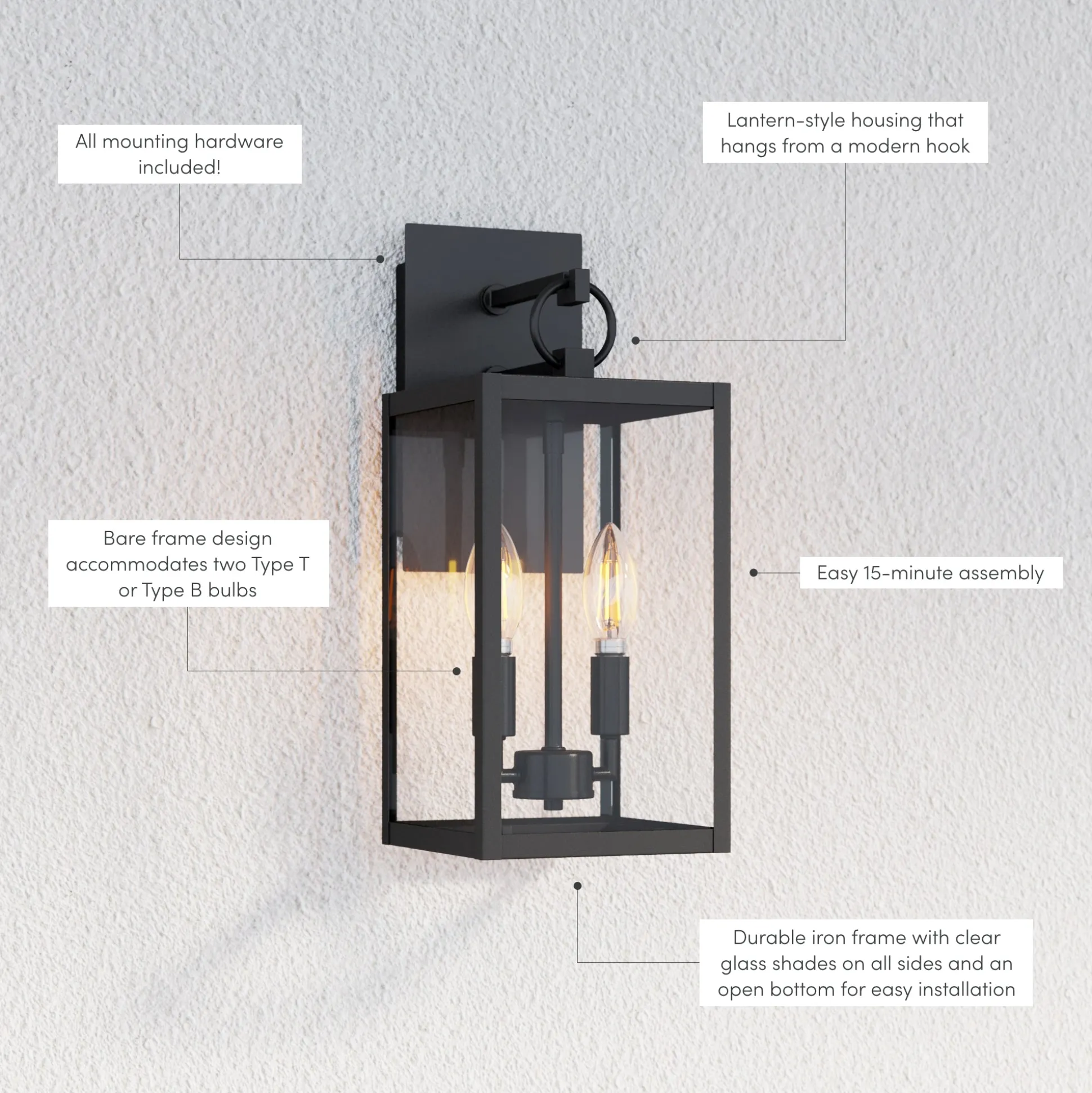 Metal Lantern Outdoor Wall Lights (Set of 2)
