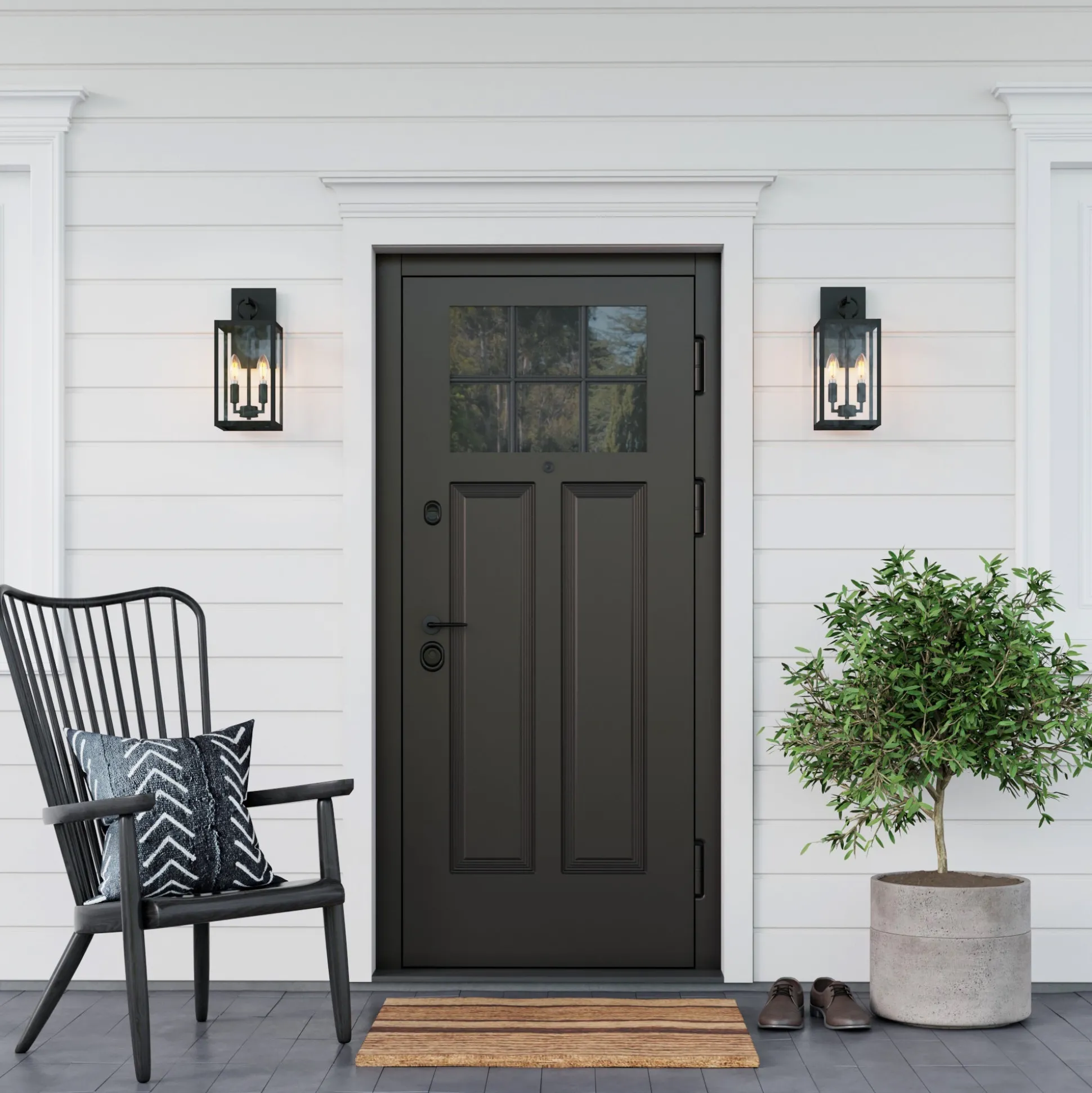 Metal Lantern Outdoor Wall Lights (Set of 2)