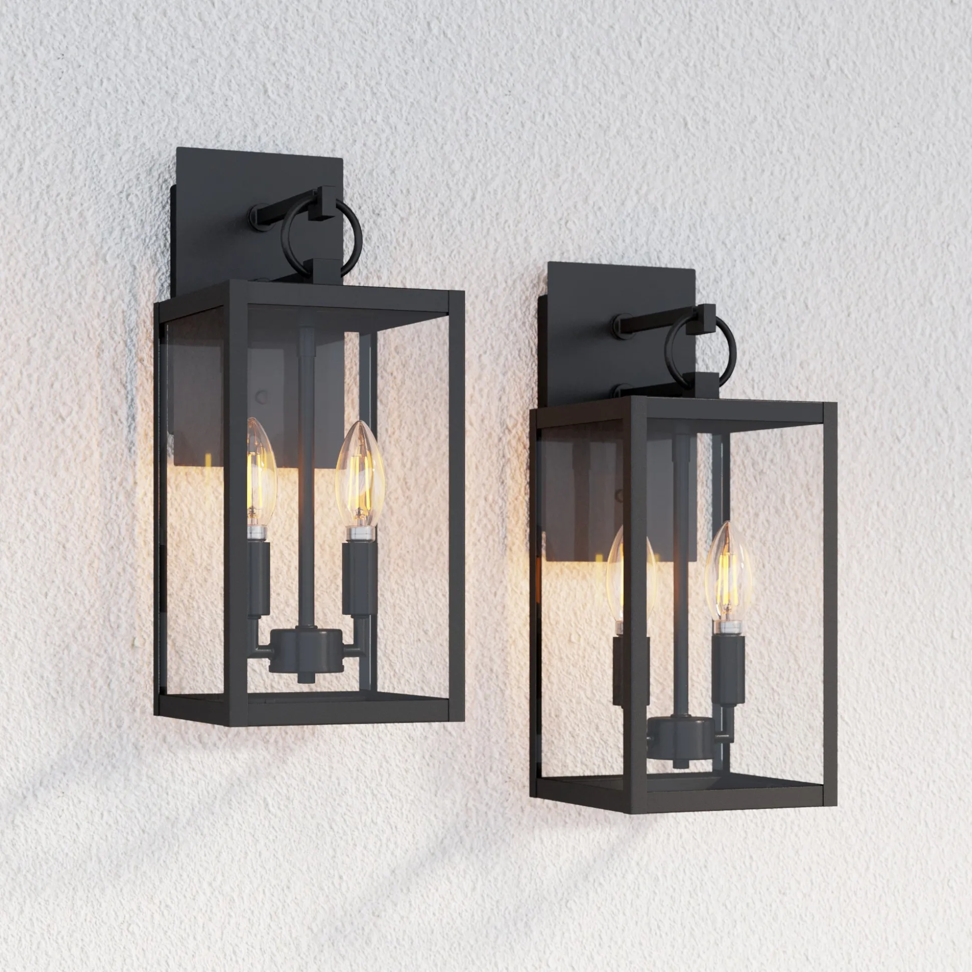 Metal Lantern Outdoor Wall Lights (Set of 2)