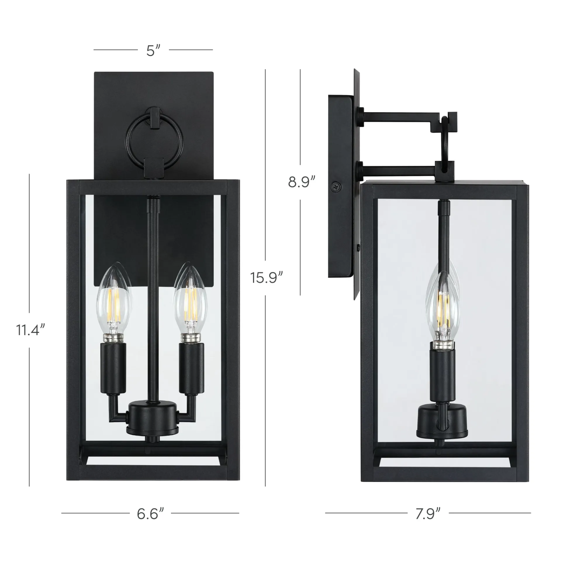 Metal Lantern Outdoor Wall Lights (Set of 2)