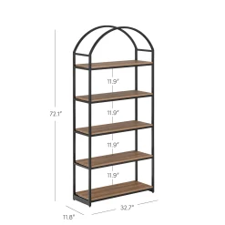 Metal 5-Shelf Arched Bookshelves Oak (Set of 2)
