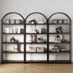 Metal 5-Shelf Arched Bookshelves Black (Set of 3)