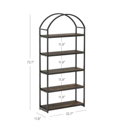 Metal 5-Shelf Arched Bookshelves Black (Set of 3)