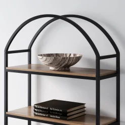 Metal 5-Shelf Arched Bookshelves Oak (Set of 4)