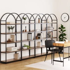 Metal 5-Shelf Arched Bookshelves Oak (Set of 4)