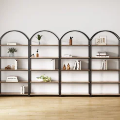 Metal 5-Shelf Arched Bookshelves Oak (Set of 4)