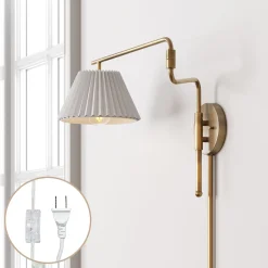 Metal Swing Arm Plug-in Wall Light Brass