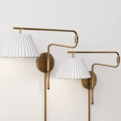 Metal Swing Arm Wall Lights Brass (Set of 2)