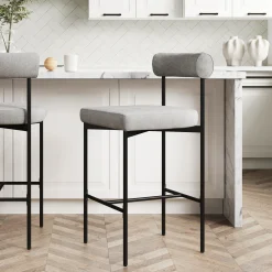 Metal Upholstered Counter Height Bar Stool Gray