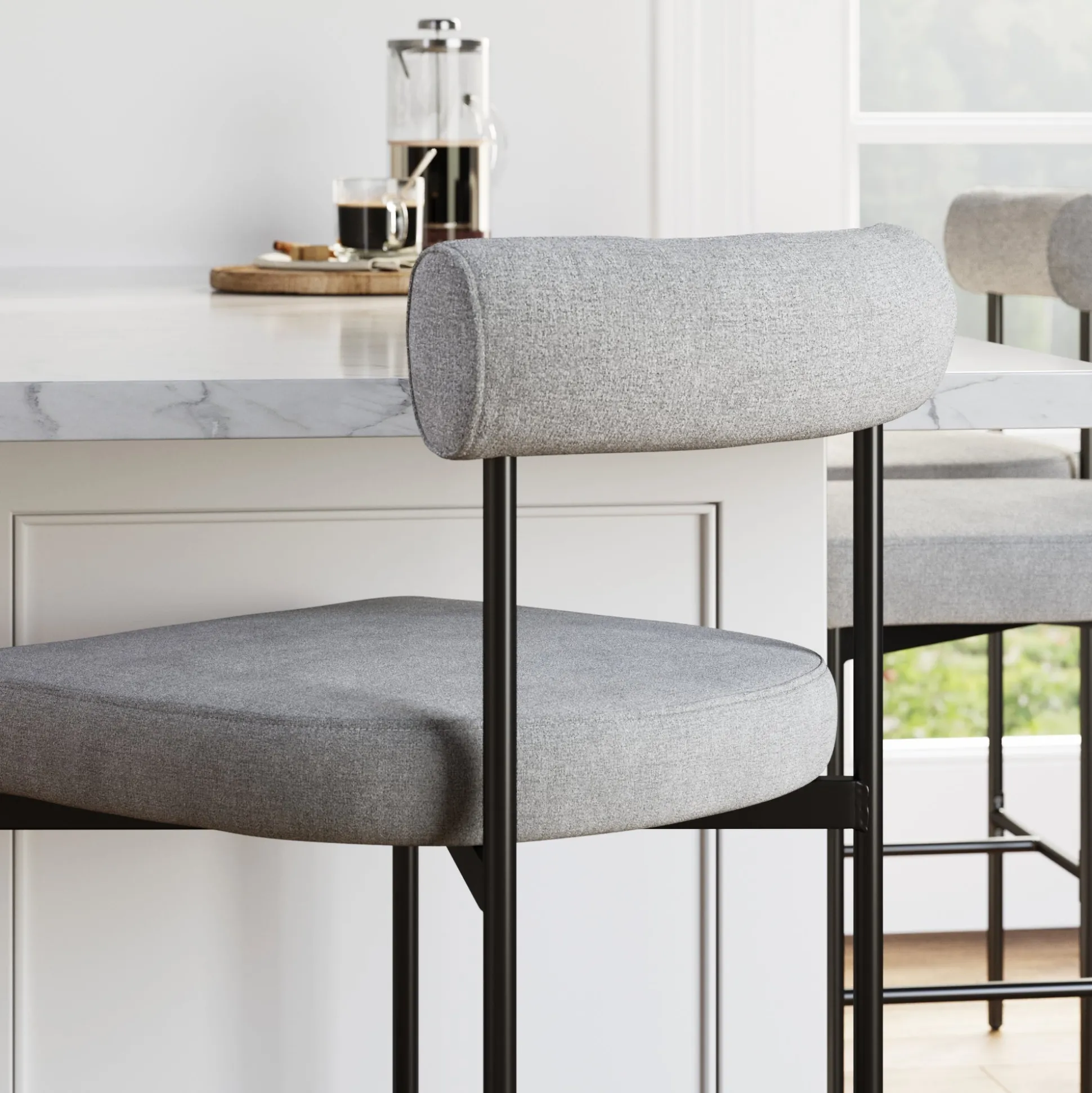 Metal Upholstered Counter Height Bar Stool Gray