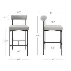 Metal Upholstered Counter Height Bar Stool Gray