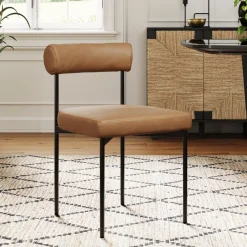 Metal Upholstered Modern Dining Chair Light Brown