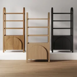 Mid-Century Arched Bookshelves with Doors Black (Set of 2)