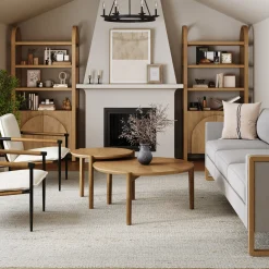 Mid-Century Arched Bookshelves with Doors Light Brown (Set of 2)