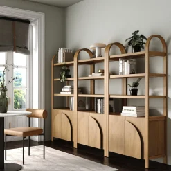 Mid-Century Arched Bookshelves with Doors Light Brown (Set of 3)