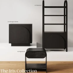 Mid-Century Arched Bookshelves with Doors Black (Set of 3)