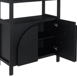 Mid-Century Arched Bookshelves with Doors Black (Set of 3)