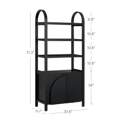 Mid-Century Arched Bookshelves with Doors Black (Set of 3)