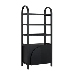 Mid-Century Arched Bookshelves with Doors Black (Set of 3)