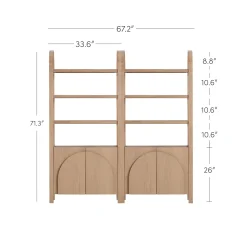 Mid-Century Arched Door Bookshelf with Doors Raw Oak (Set of 2)