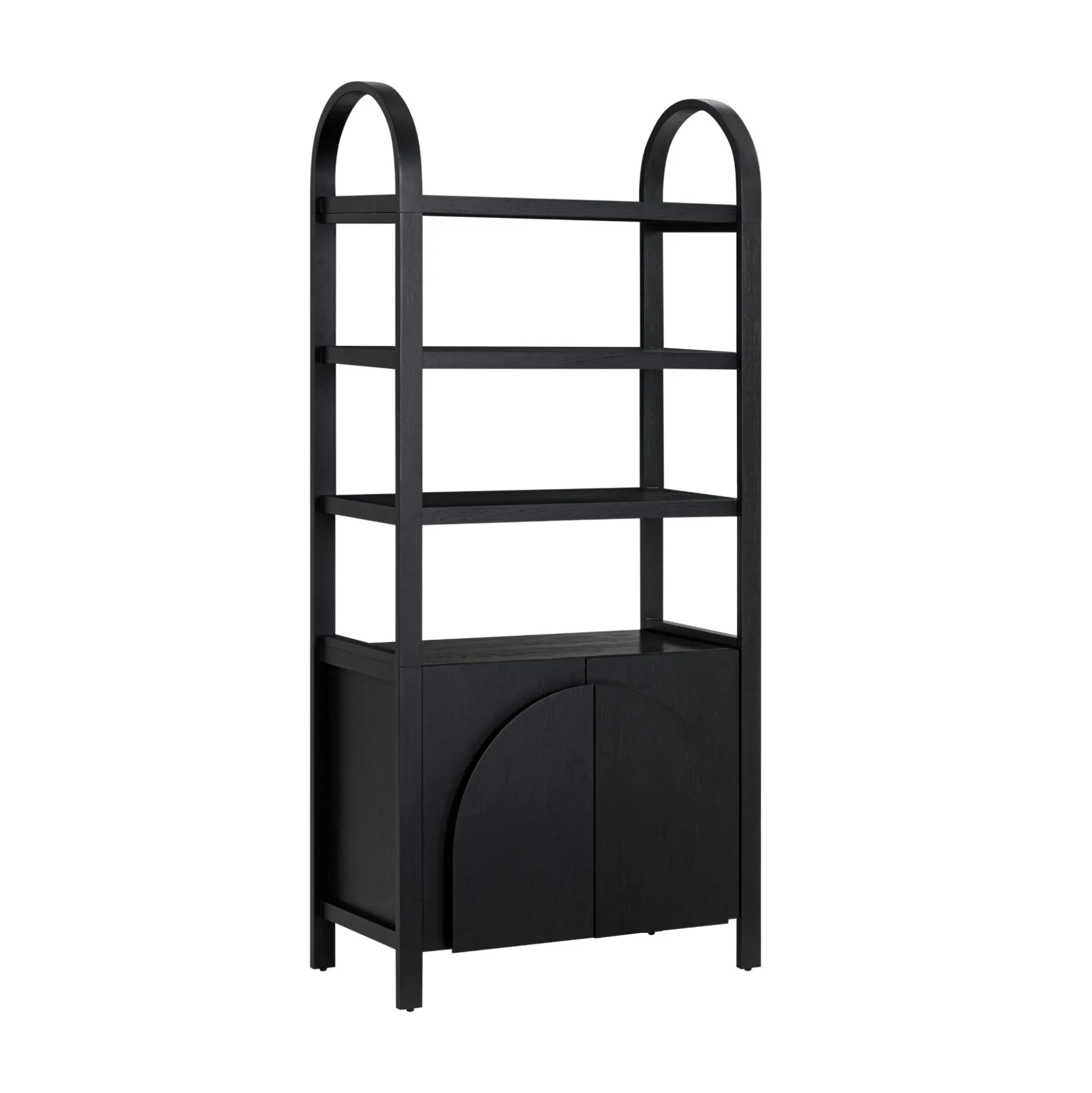 Mid-Century Arched Door Bookshelf with Doors Black