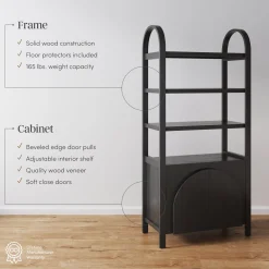 Mid-Century Arched Door Bookshelf with Doors Black