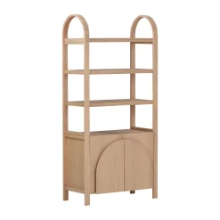 Mid-Century Arched Door Bookshelf with Doors Raw Oak