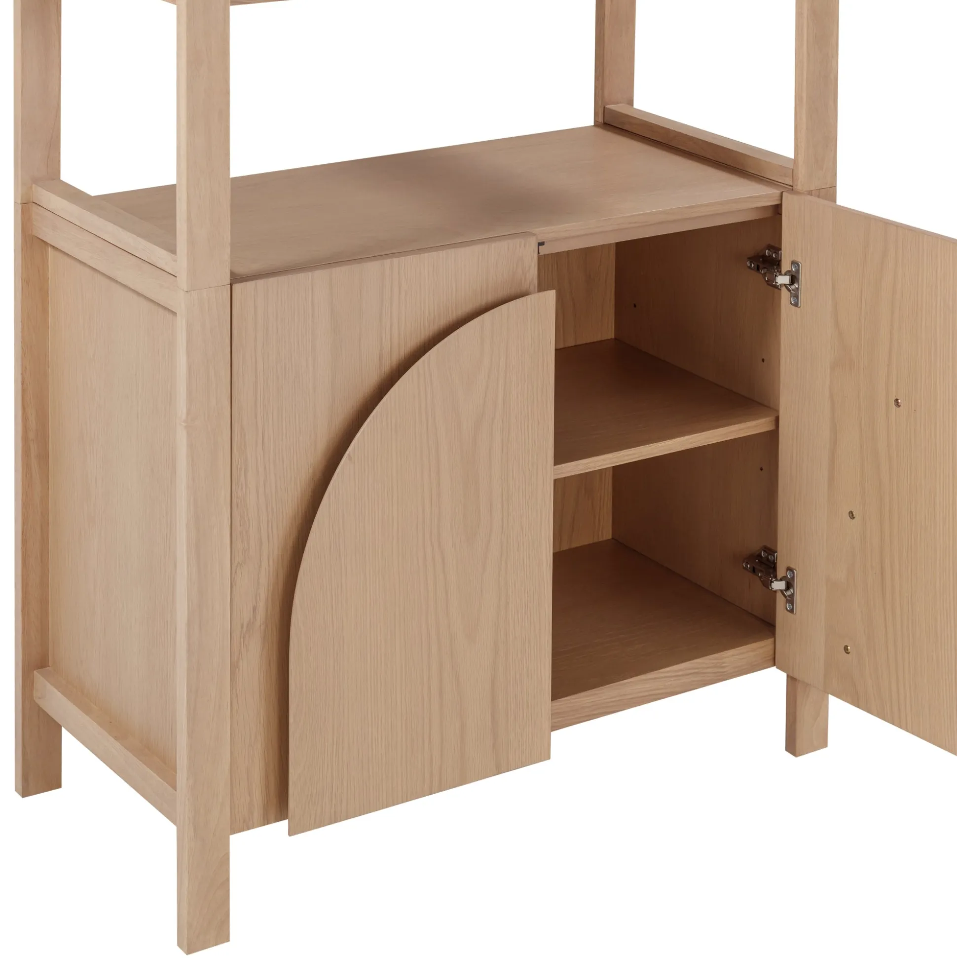 Mid-Century Arched Door Bookshelf with Doors Raw Oak