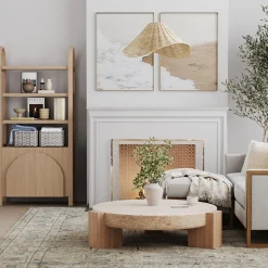 Mid-Century Arched Door Bookshelf with Doors Raw Oak