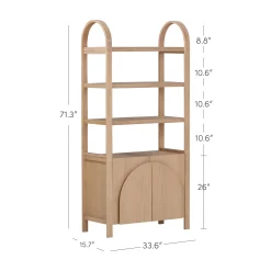 Mid-Century Arched Door Bookshelf with Doors Raw Oak