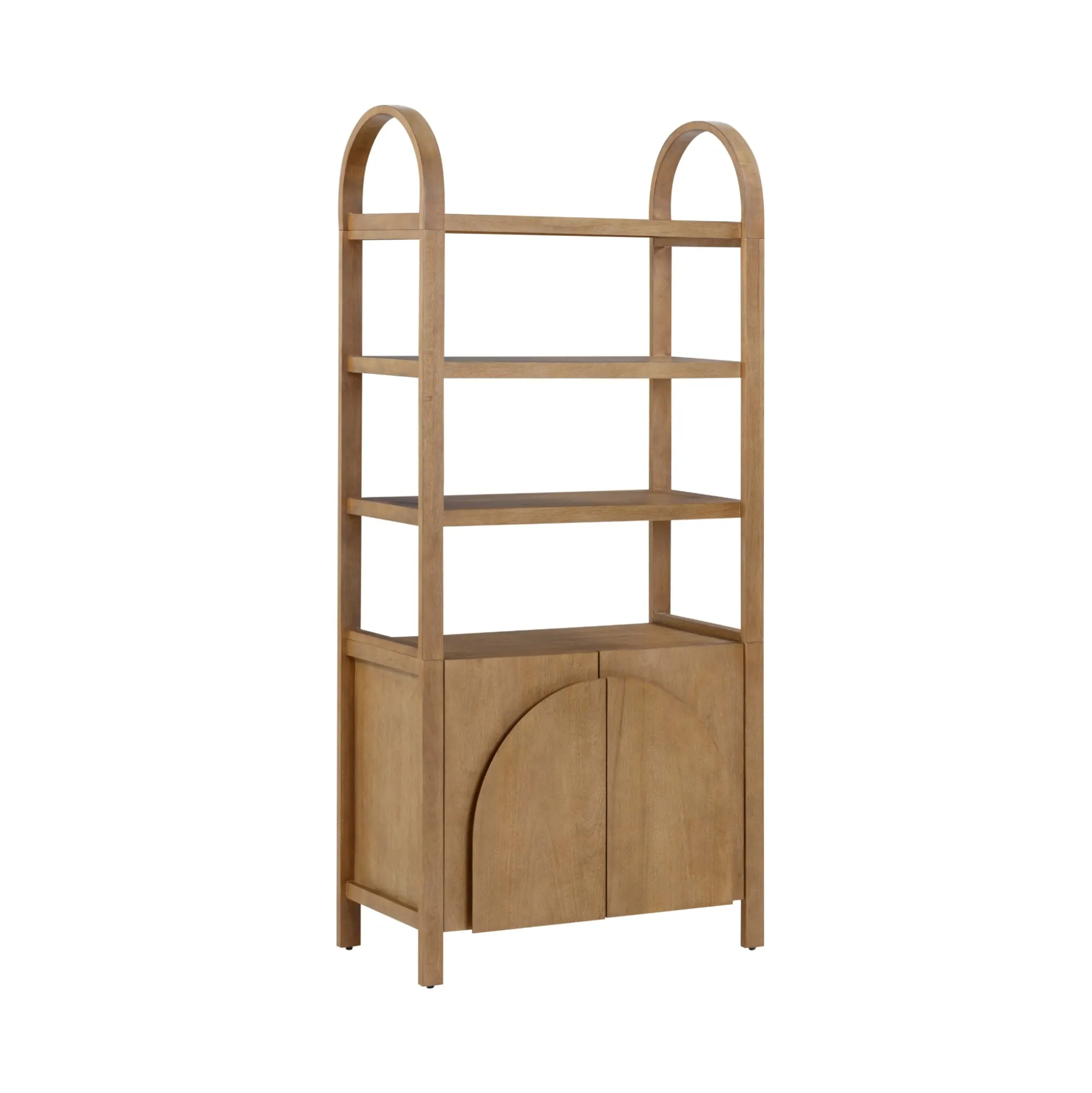 Mid-Century Arched Door Bookshelf with Doors Light Brown