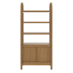 Mid-Century Arched Door Bookshelf with Doors Light Brown