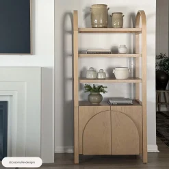 Mid-Century Arched Door Bookshelf with Doors Raw Oak (Set of 3)