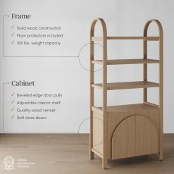 Mid-Century Arched Door Bookshelf with Doors Raw Oak (Set of 3)