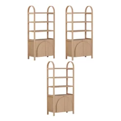 Mid-Century Arched Door Bookshelf with Doors Raw Oak (Set of 3)