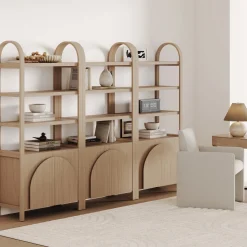 Mid-Century Arched Door Bookshelf with Doors Raw Oak (Set of 3)