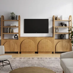Mid-Century Arched Entertainment Center Light Brown