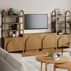 Mid-Century Arched Entertainment Center Light Brown