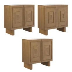 Mid Century Bar Cabinet Credenza with Sculpted Doors Light Brown (Set of 3)