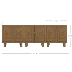 Mid Century Bar Cabinet Credenza with Sculpted Doors Light Brown (Set of 3)