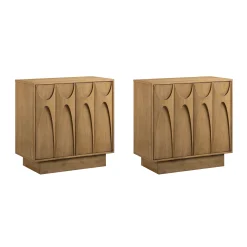 Mid Century Credenza with Antique Carved Doors Light Brown (Set of 2)