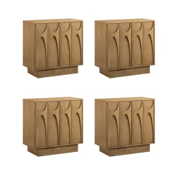 Mid Century Credenza with Antique Carved Doors Light Brown (Set of 4)