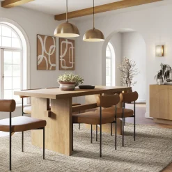 Mid-Century Dining Set Light Brown (6 Chairs)