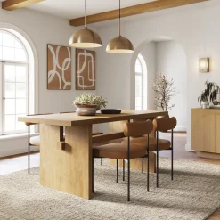 Mid-Century Dining Set Light Brown (4 Chairs)