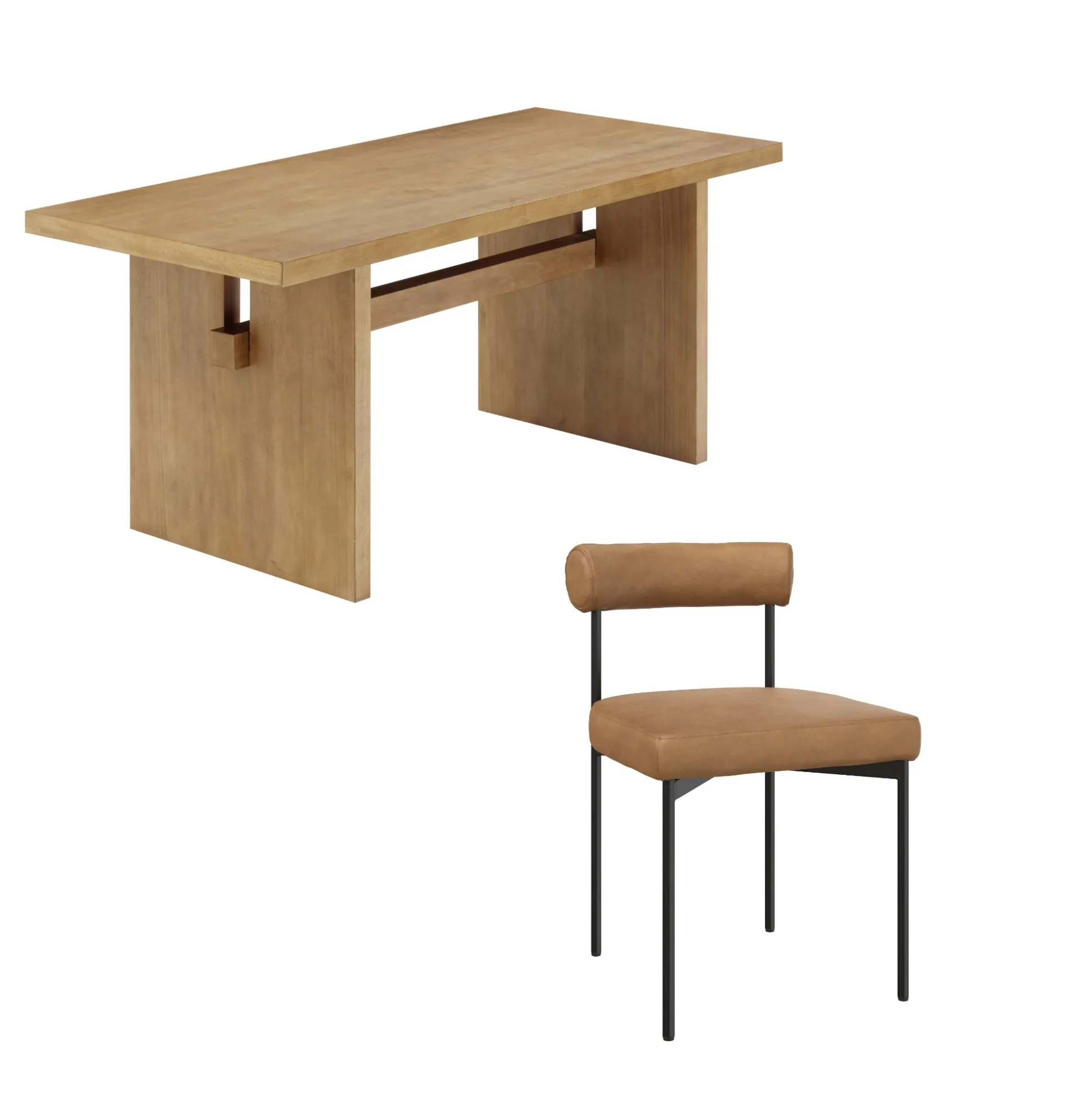 Mid-Century Dining Set Light Brown (4 Chairs)